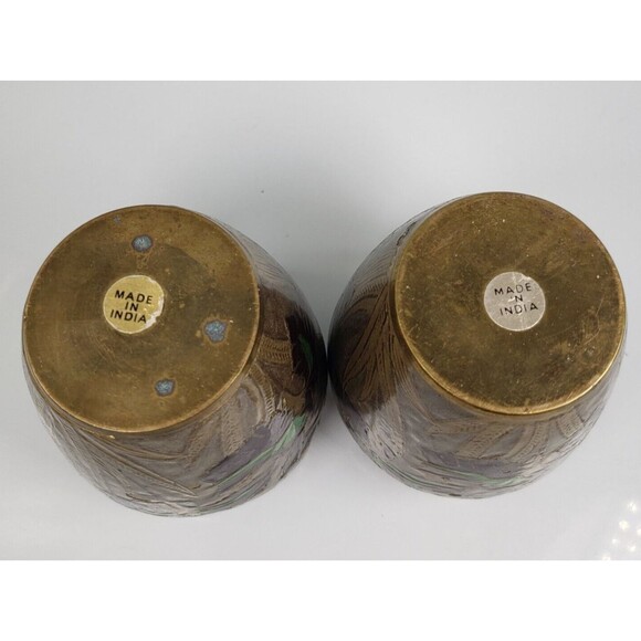 Vintage 4 Inch Solid Brass Cloisonne Enamel Vase Iris Floral Design Sage Green - Picture 10 of 13